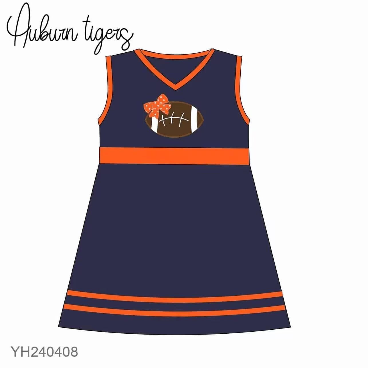Preorder moq 5 Baby Girls Auburn Tigers Team Sleeveless Knee Length Dresses