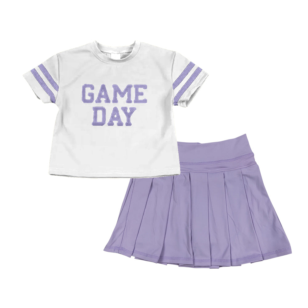 Preorder (moq 5)Baby Girls Lavender Game Day Cheer Team Top Yoga Skort Shorts Clothes Sets