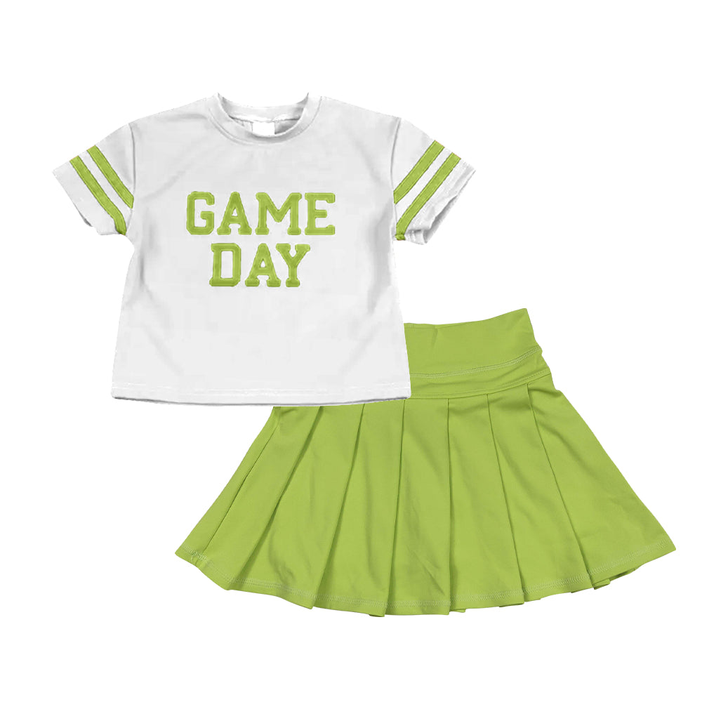Preorder (moq 5)Baby Girls Lime Green Game Day Cheer Team Top Yoga Skort Shorts Clothes Sets