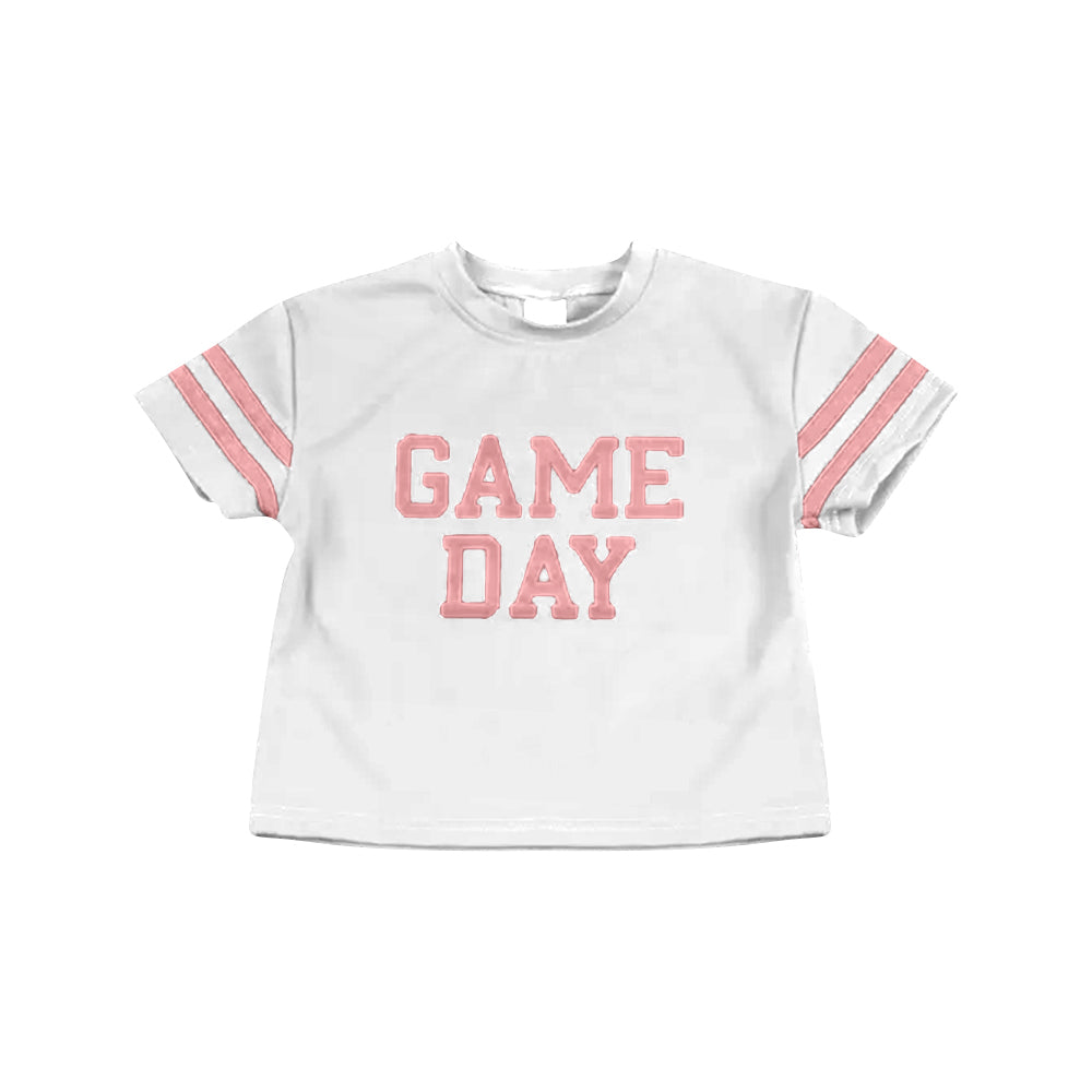 Preorder (moq 5)Baby Girls Pink Game Day Team Cheer Short Sleeve Sports Shirts Tops