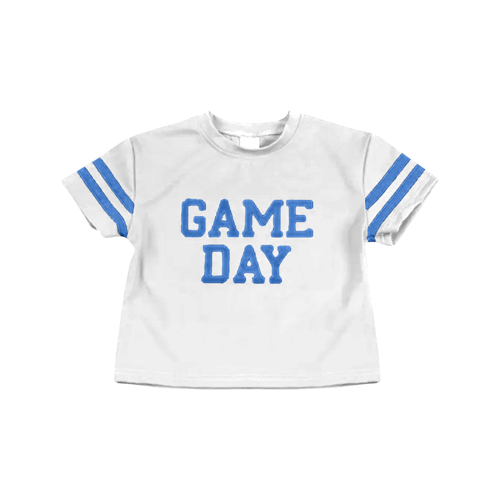 Preorder (moq 5)Baby Girls Blue Game Day Team Cheer Short Sleeve Sports Shirts Tops