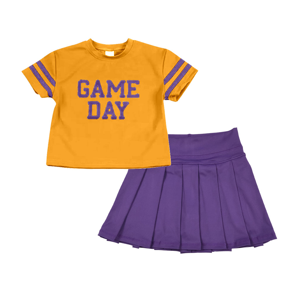 Preorder (moq 5)Baby Girls Mustard Game Day Cheer Team Top Yoga Skort Shorts Clothes Sets