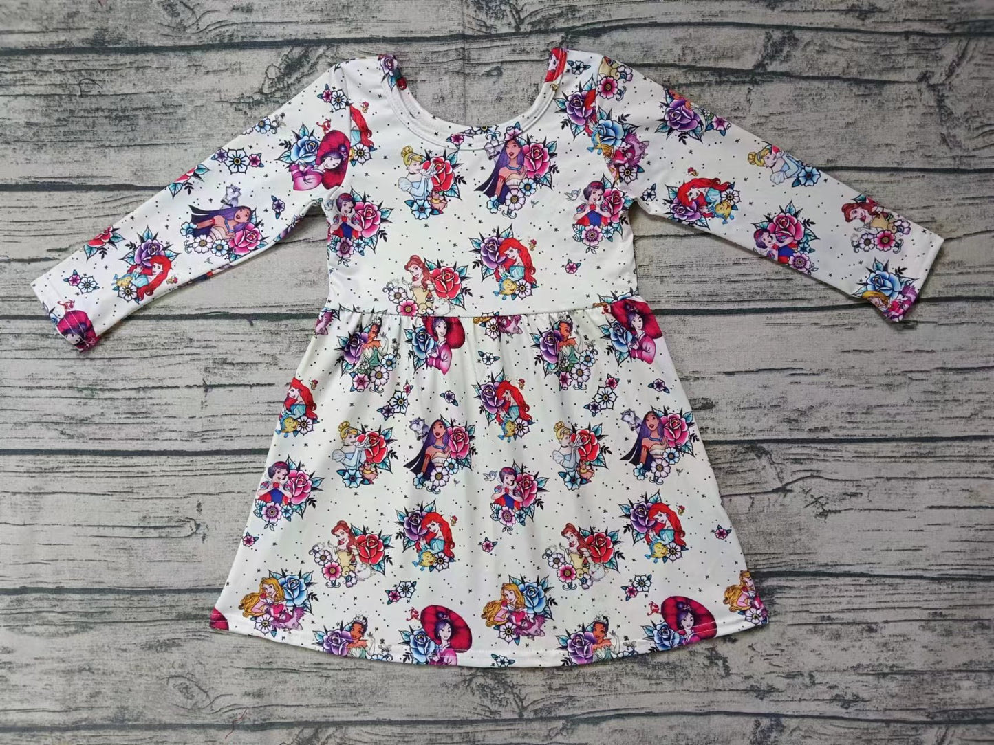 Baby Girls Princess Flowers Long Sleeve Knee Length Dresses Preorder(moq 5)