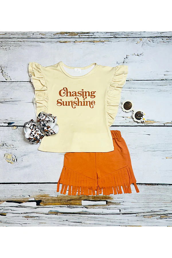 Baby Girls Chasing Sunshine Tassel Shorts Clothes Sets