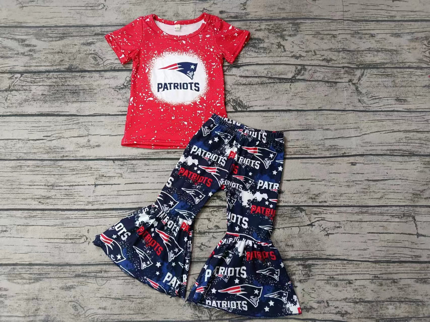 Baby Girls Red Team Short Sleeve Tee Shirt Bell Pants Clothes Preorder(moq 5)
