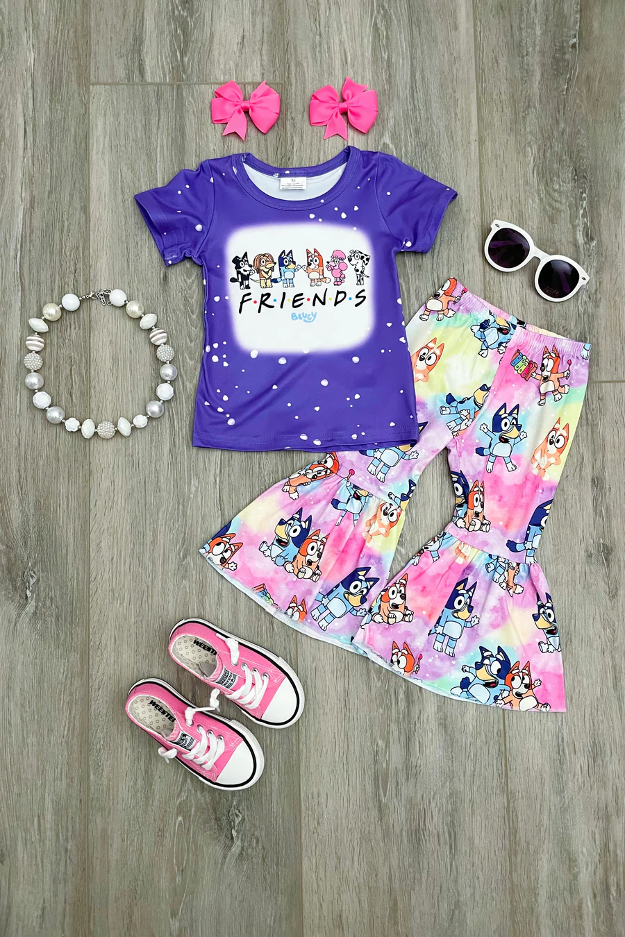 Baby Girls cartoon friends purple bell pants sets