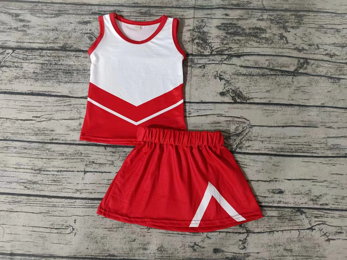 Baby Girls Red Team Cheer Sleeveless Tee Shirt Skirts Clothes Preorder(moq 5)