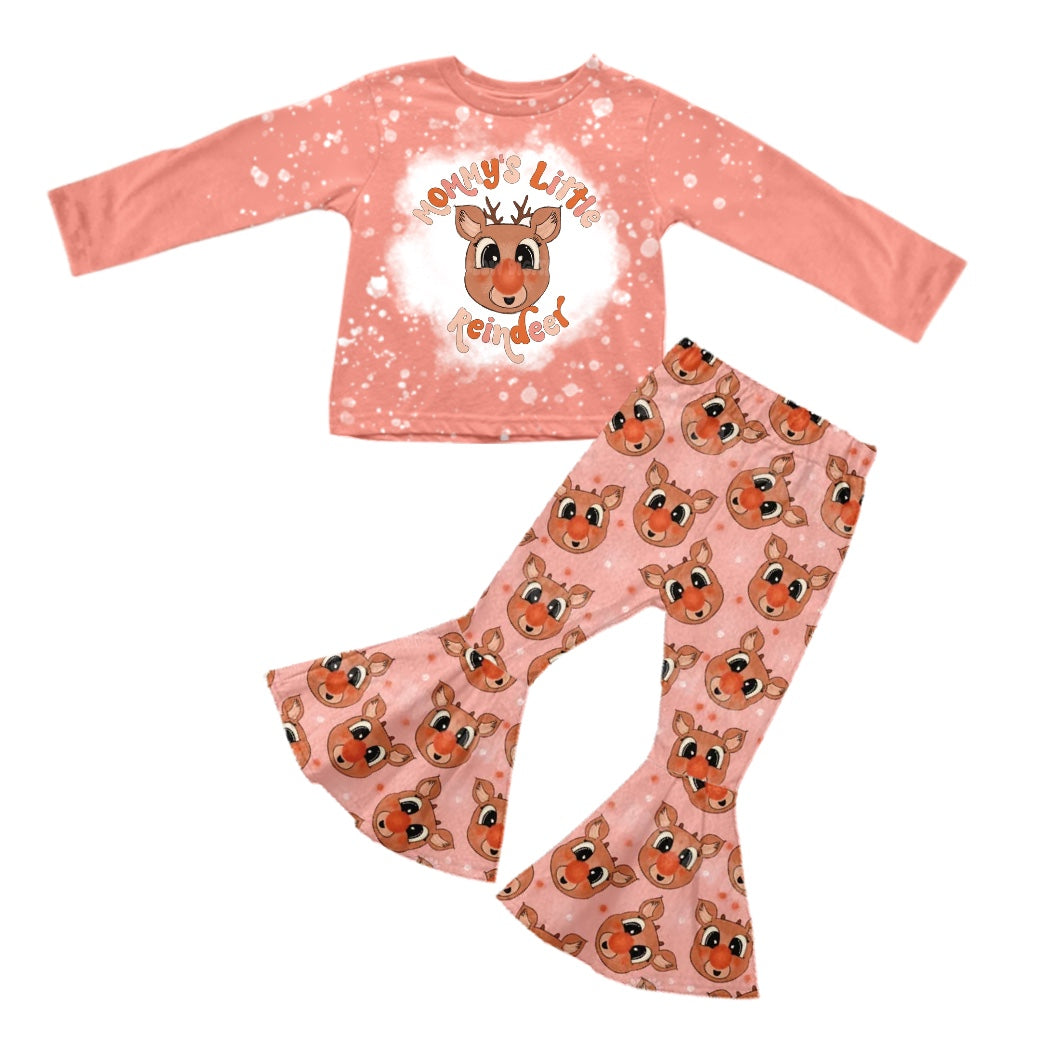 Baby Girls Mommy Little Reindeer Tee Shirt Bell Pants Clothes Sets preorder(moq 5)