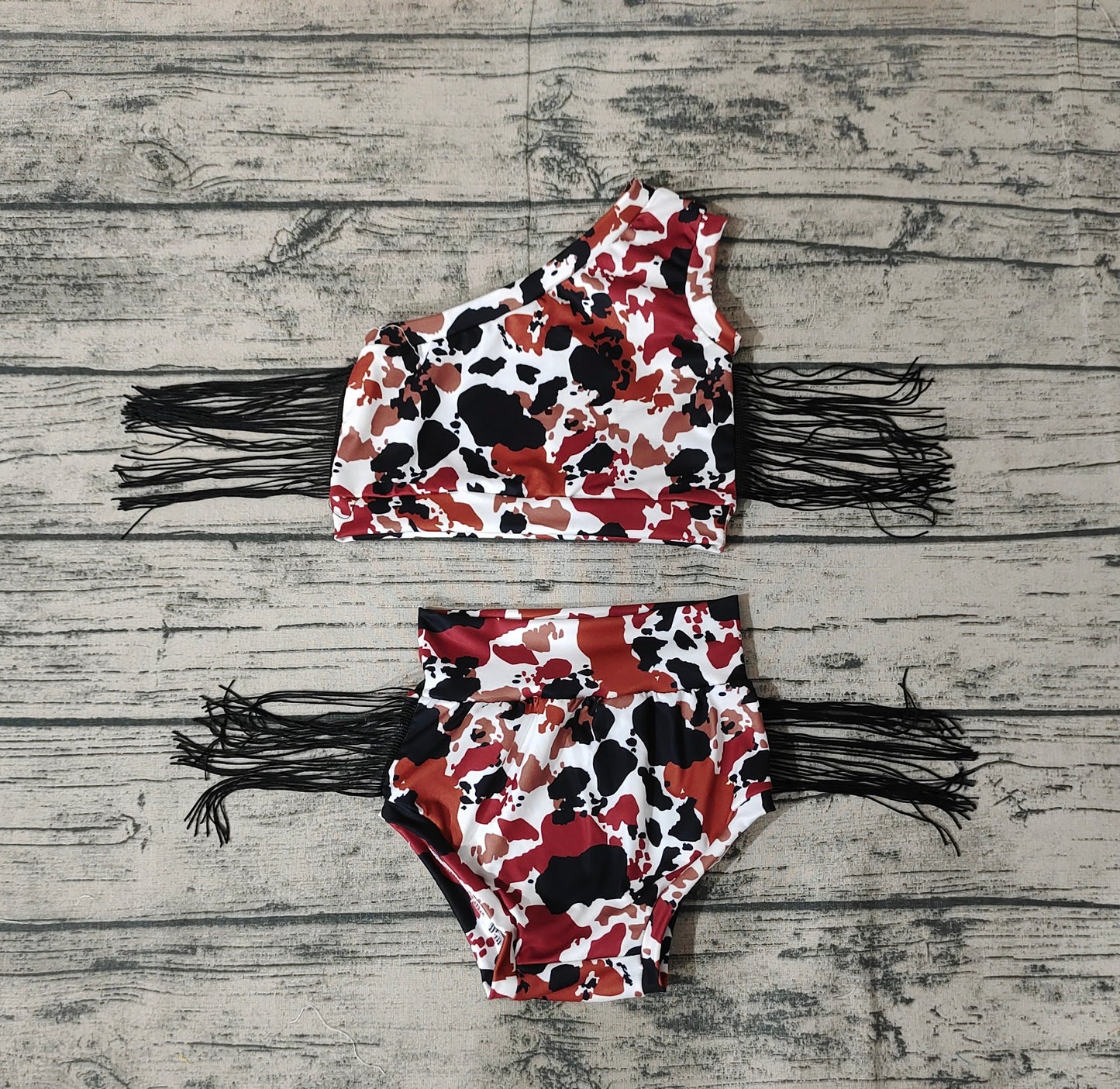 Baby Girls Infant Summer Tassel One Shoulder Cow Bummies Clothes Sets