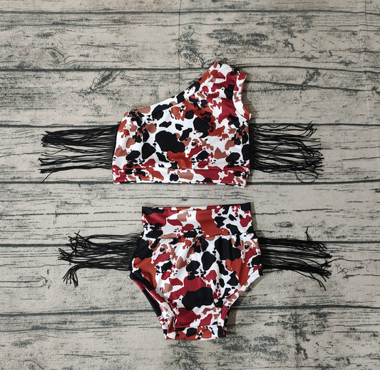 Baby Girls Infant Summer Tassel One Shoulder Cow Bummies Clothes Sets