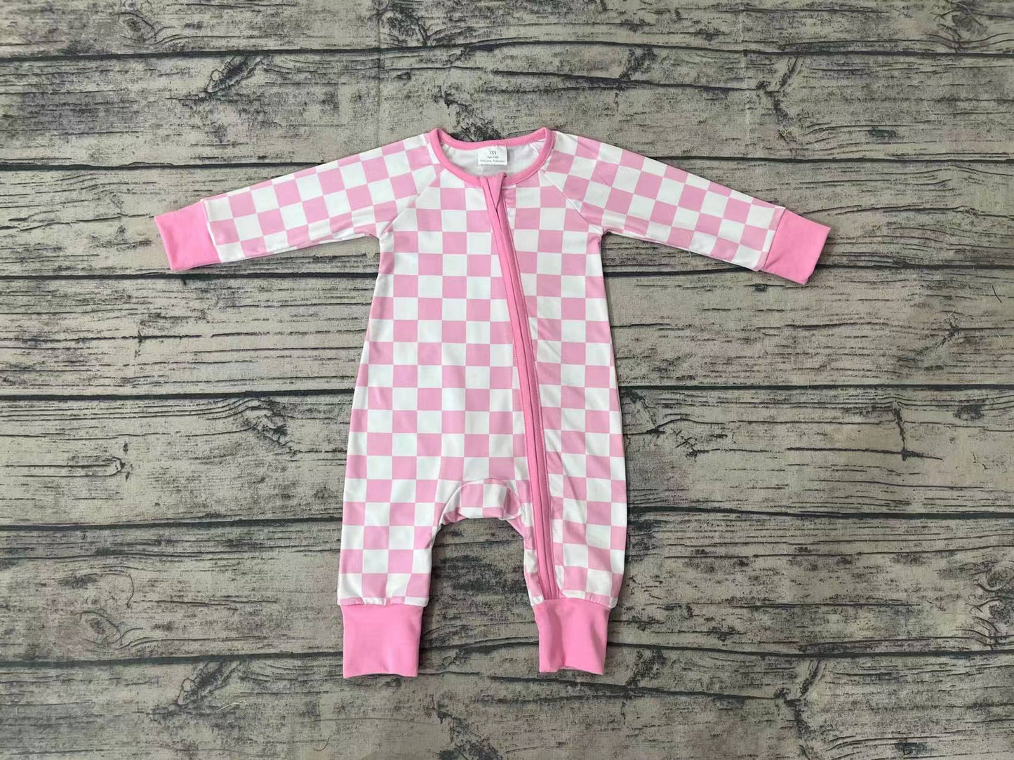 Baby Infant Girls Pink Checkered Long Sleeve Zip Sleepers Rompers