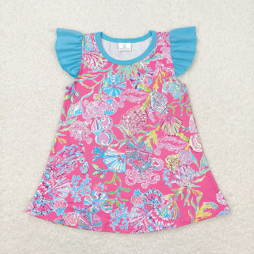 Baby Girls Pink Sea Shells Flutter Sleeve Tunic Tops