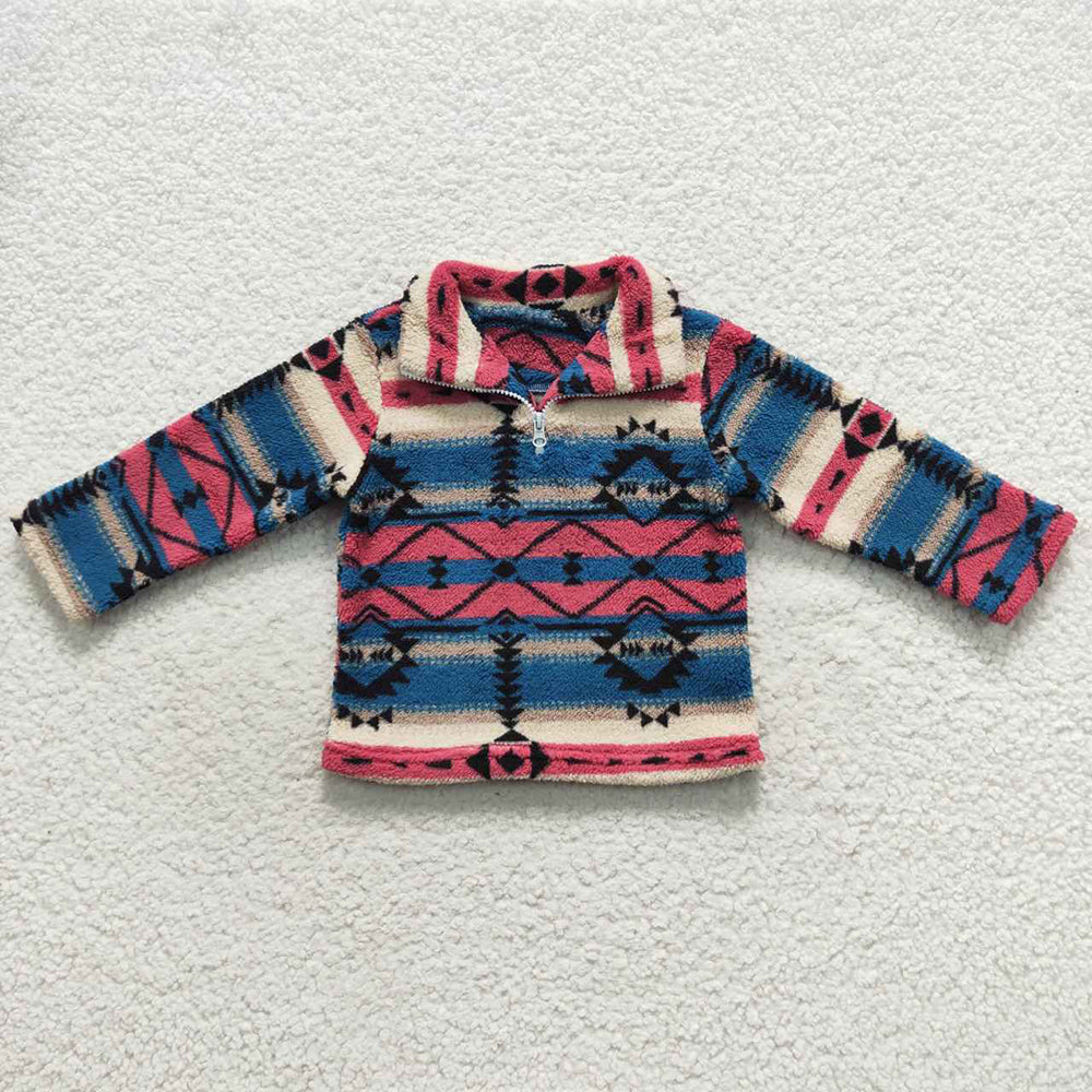 Baby Kids Children Pink Navy Aztec Western Thick Zip Pullovers Tops