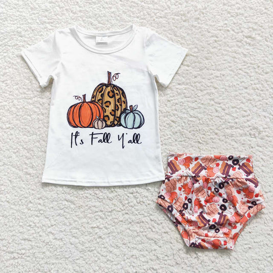 Baby Girls Fall Pumpkin Tee Shirt Thanksgiving Bummie Sets