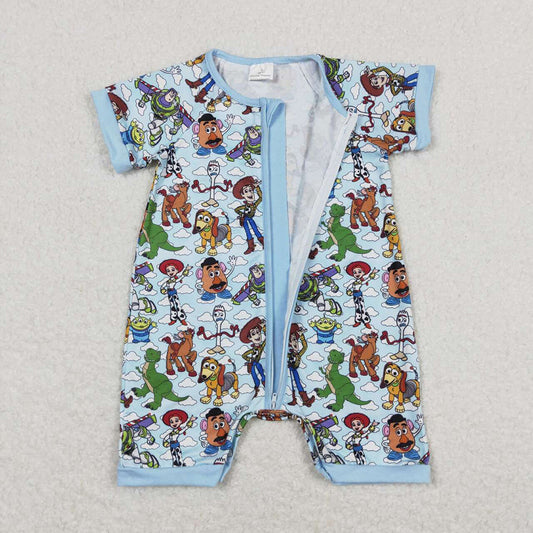 Baby Girls Bue Toy Zip Short Sleeve Rompers