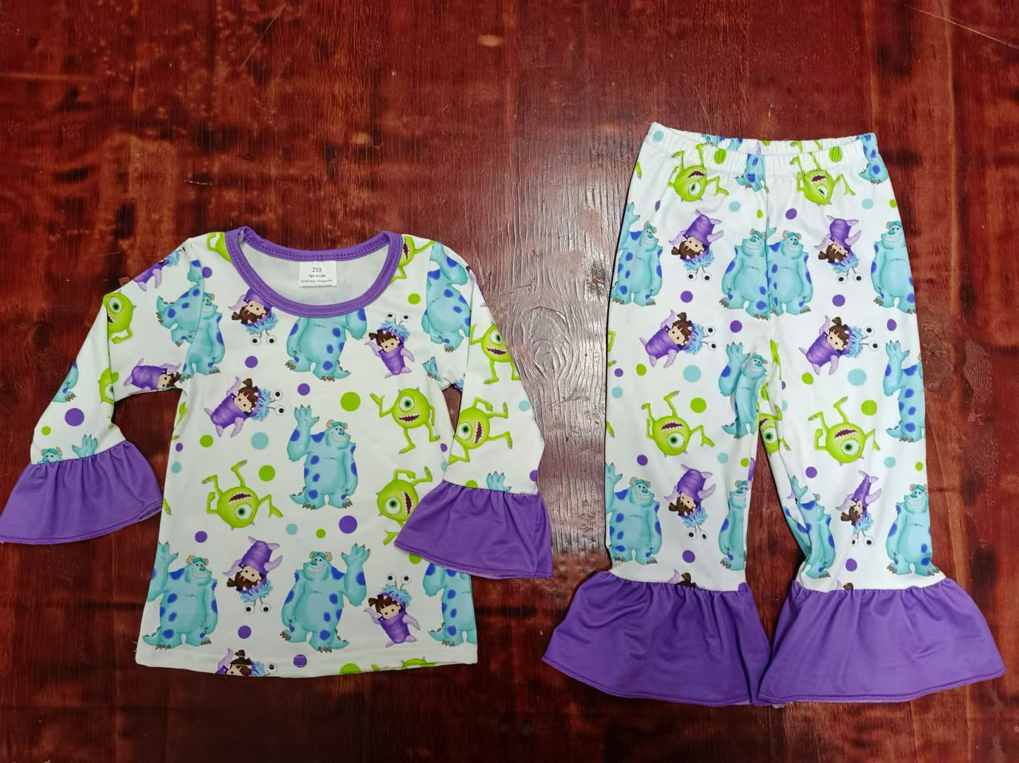 Baby Girls Monster Purple Top Pants Pajamas Clothes Sets preorder(MOQ 5)