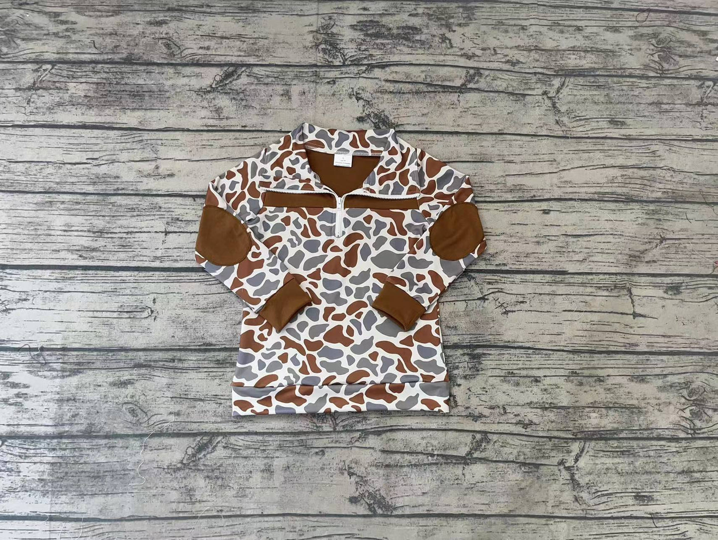 Baby Boys Brown Camo Zip Long Sleeve Pullovers Tops