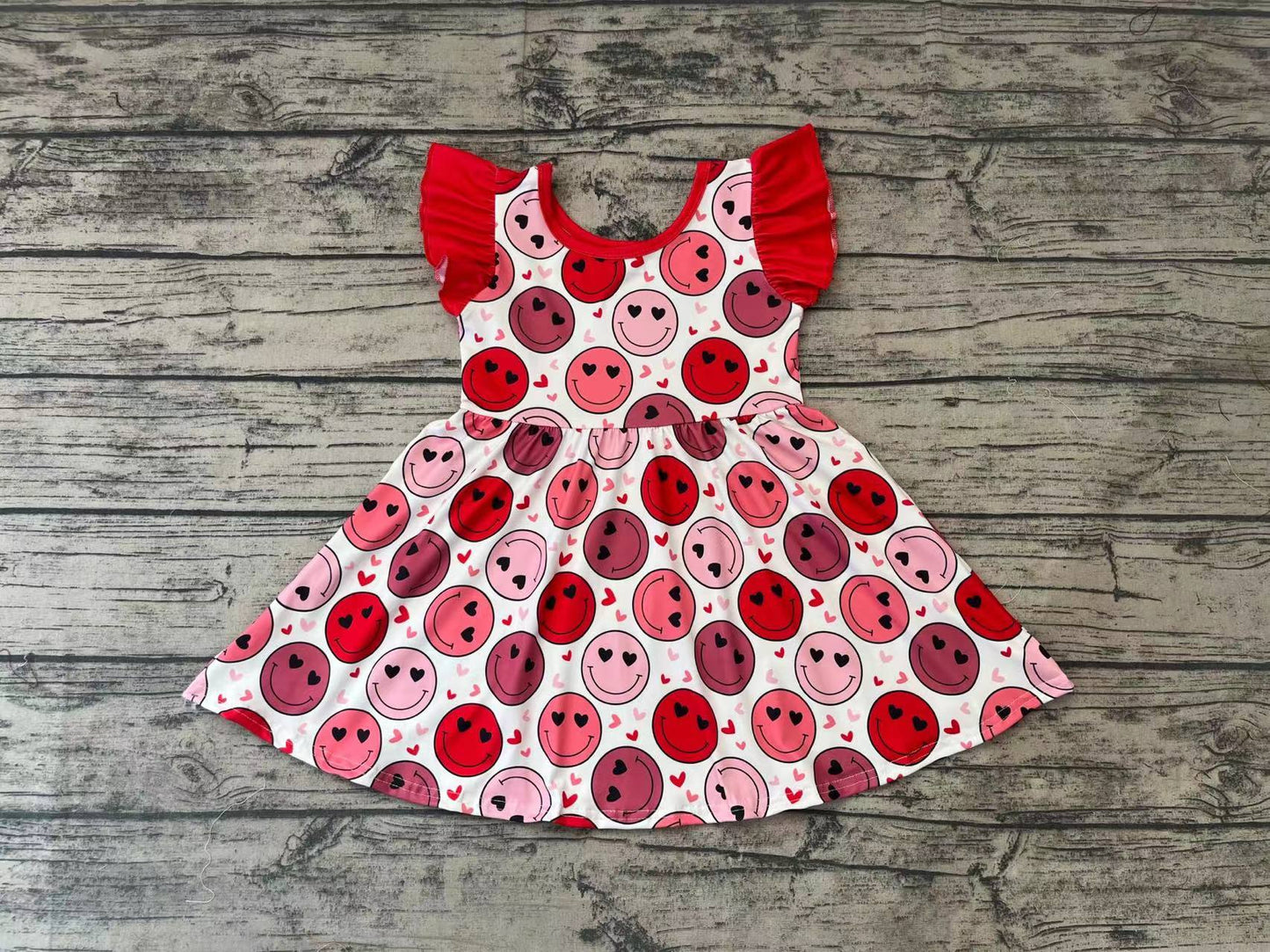 Baby Girls Flutter Sleeve Valentines Smile Red Twirl Knee Length Dresses