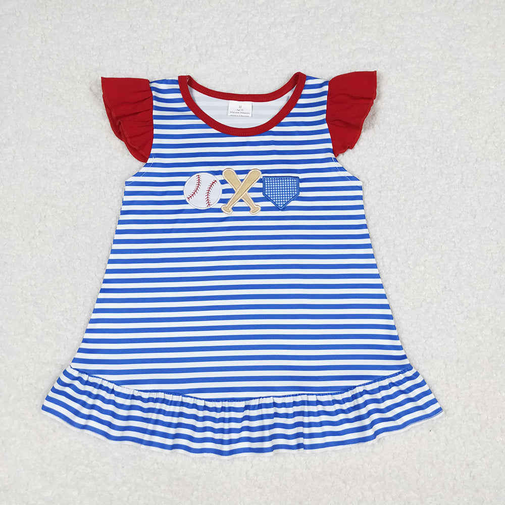 Baby Girls Blue Stripes Baseball Flutter Sleeve Tunic Top