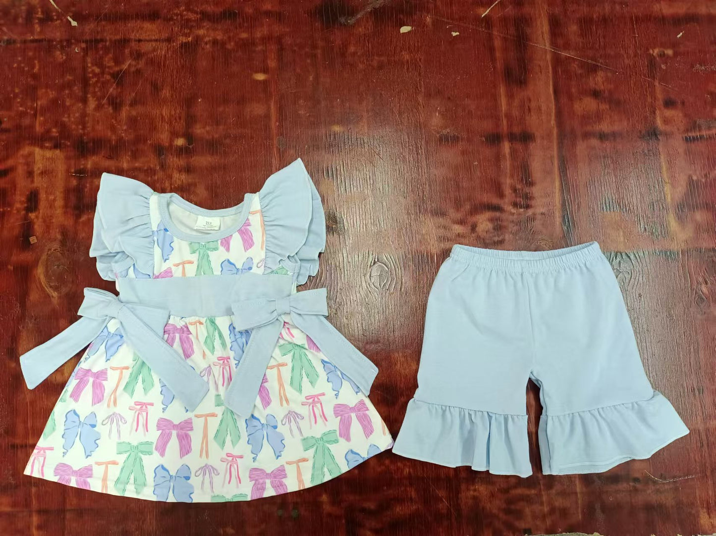 Baby Girls Ruffle Bows Tunic Shorts Clothes preorder(MOQ 5)