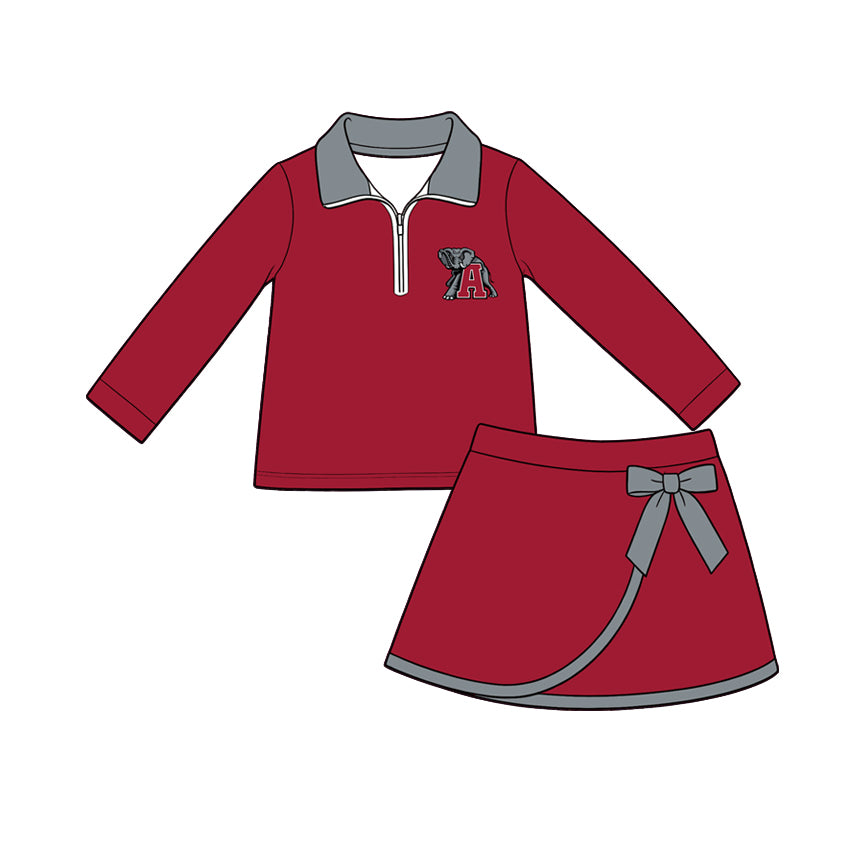Preorder (moq 5) Baby Girls Alabama Zip Pullover Bow Skirt Short Team Clothes Set