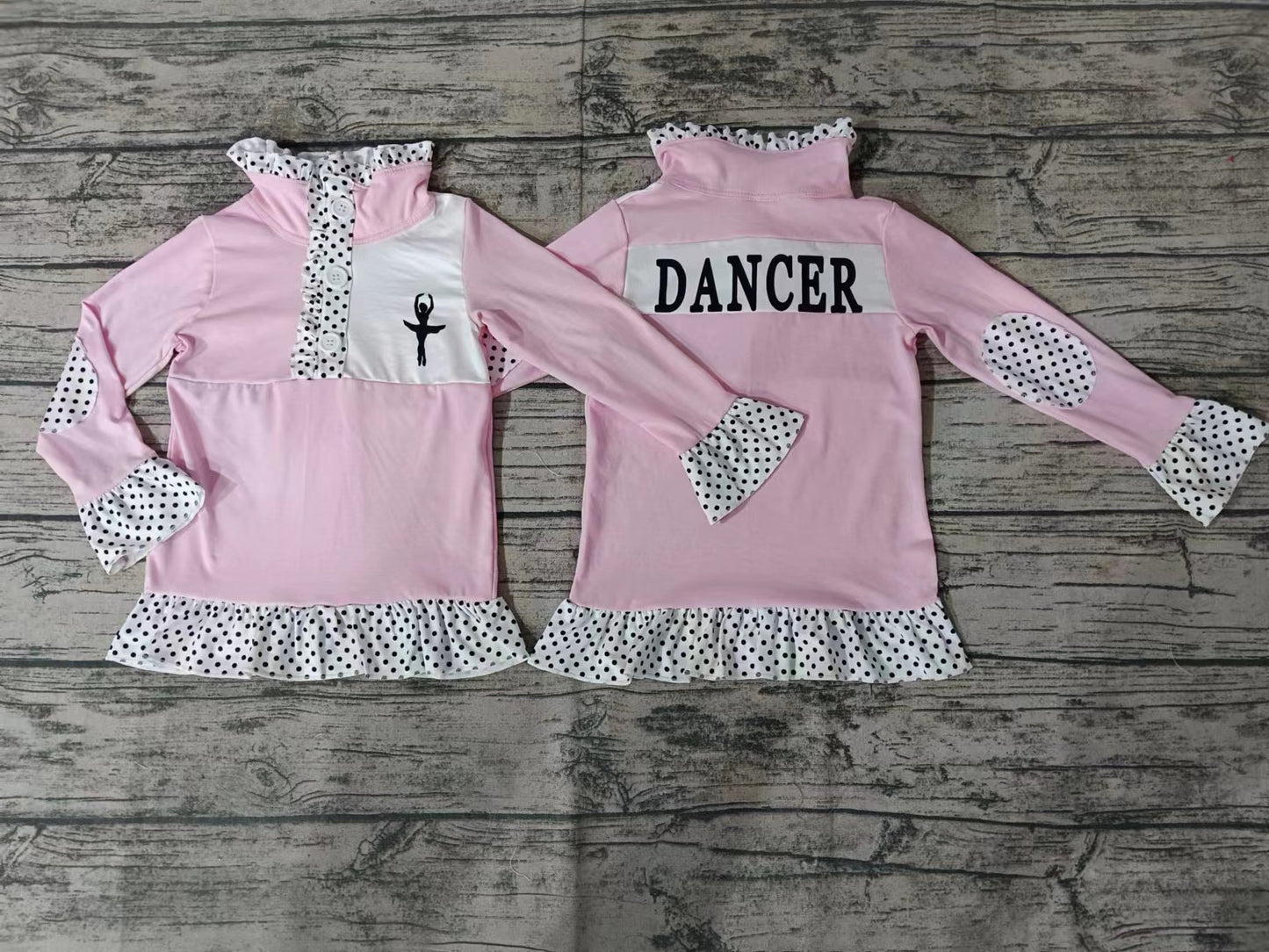 Baby Girls Pink Dancer Long Sleeve Ruffle Pullovers Tops Preorder(moq 5)