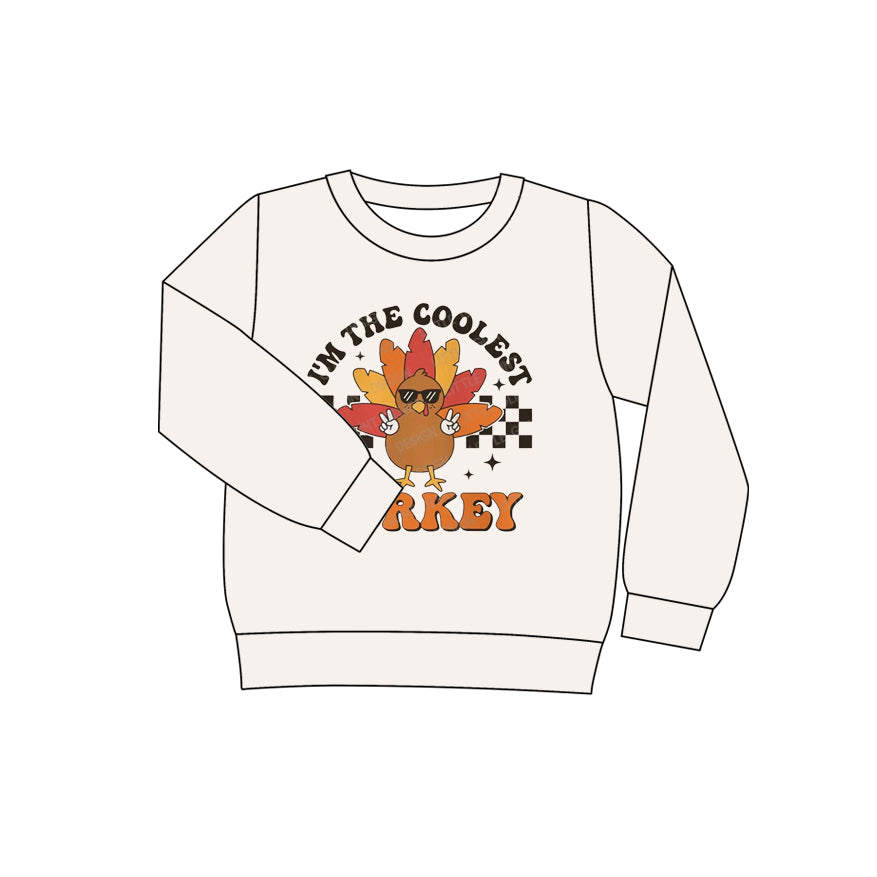 Preorder (moq 5)Baby Girls Long Sleeves Thanksgiving White Turkey Tee Shirts Tops