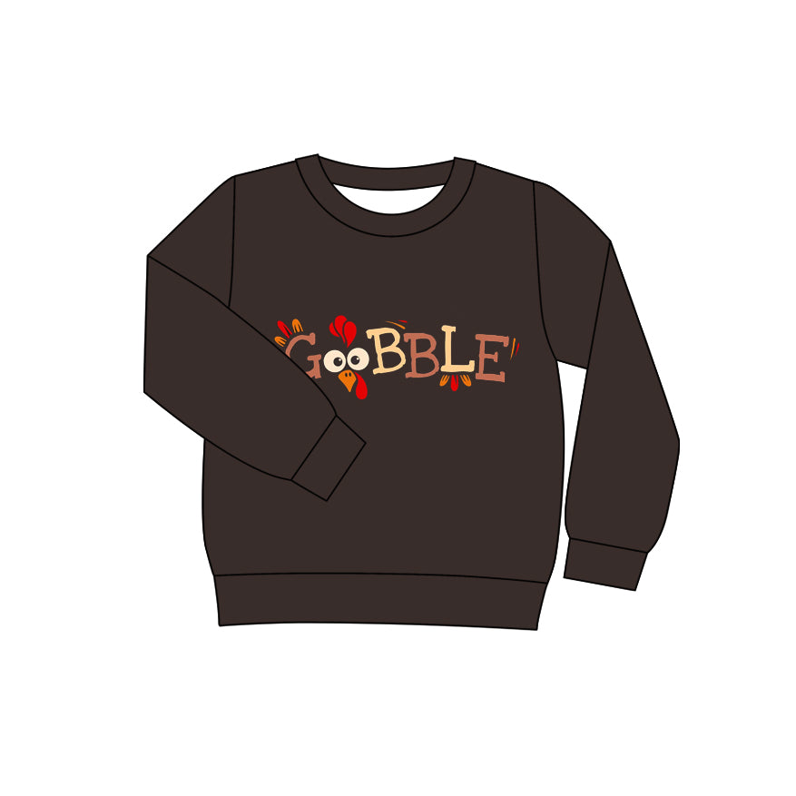 Preorder (moq 5)Baby Girls Long Sleeves Thanksgiving Gobble Turkey Tee Shirts Tops