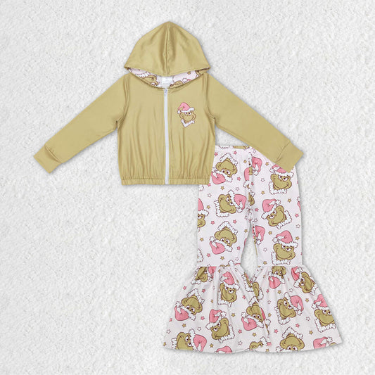 Baby Girls Christmas Frog Hooded Zip Tops Bell Pants Clothes Sets