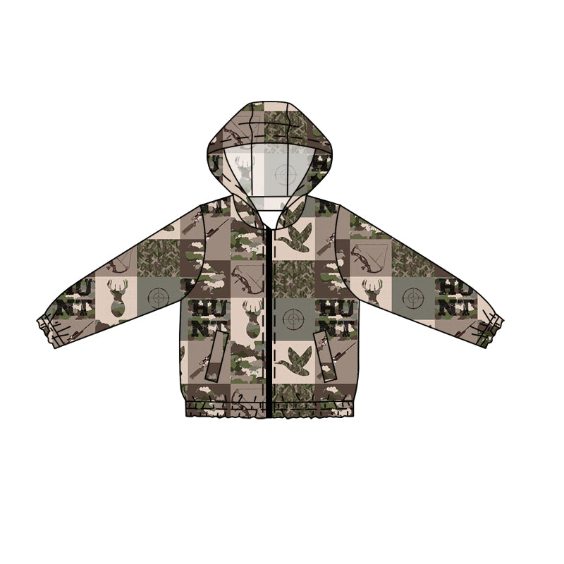 Preorder (moq 5)Baby Boys Ducks Hunting Pockets Hooded Zip Jackets Tops