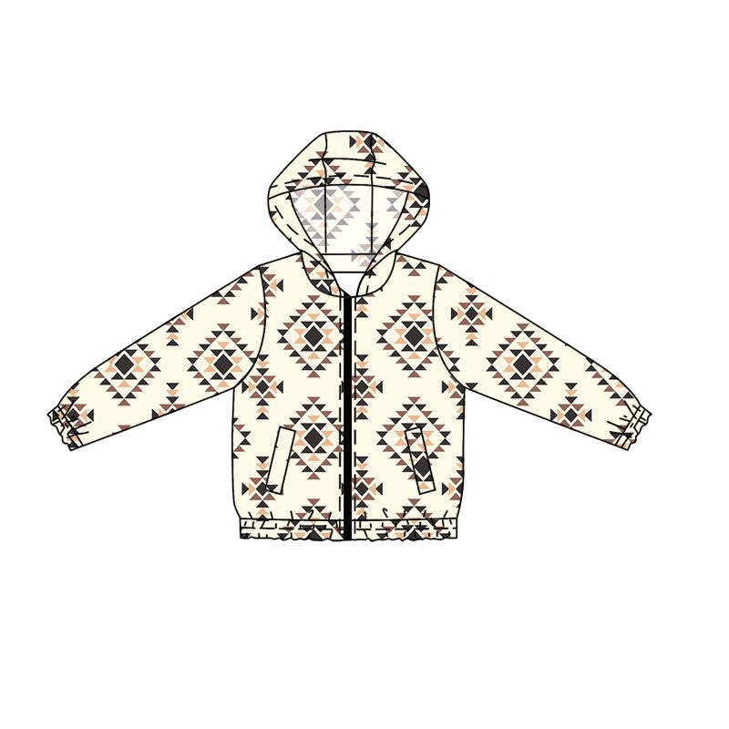 Preorder (moq 5)Baby Boys Western Aztec Pockets Hooded Zip Jackets Tops