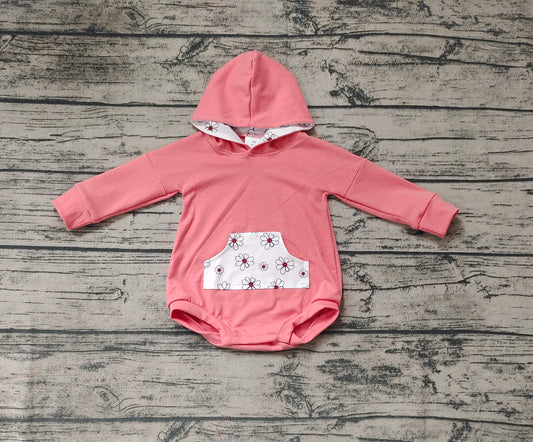 Baby Infant Girls Pink Flowers Long Sleeve Hooded Rompers