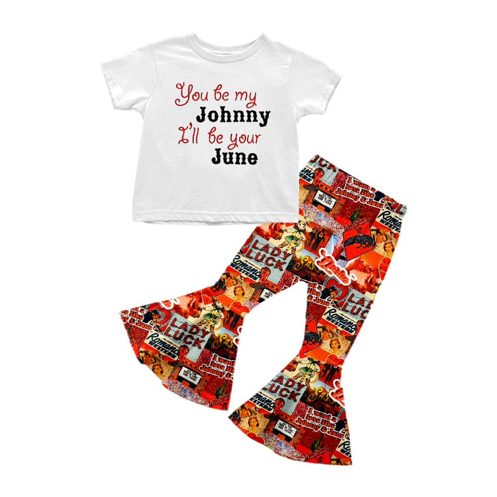 Baby Girls June Short Sleeve Tee Shirt Bell Bottom Pants Outfits Clothing preorder(moq 5)