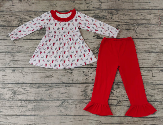 Baby Girls Christmas Crawfish Tunic Ruffle Pants Clothes Sets