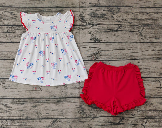 Baby Girls 4th Of July Fireworks Tunic Top Ruffle Shorts Outfits Clothes Sets