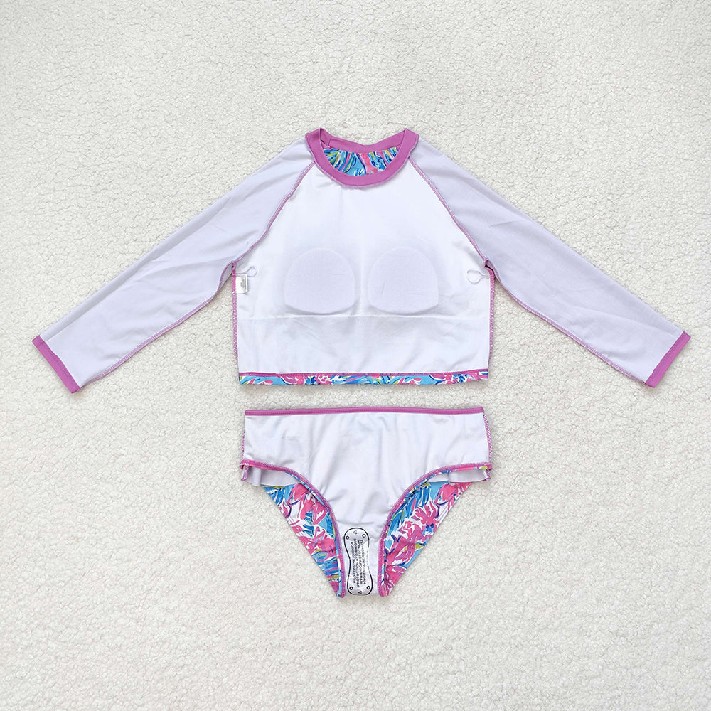 Baby Girls Pink Flowers Long Sleeve Top Bummie Two Pieces Swimsuits