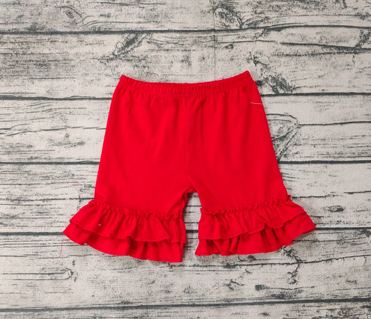 Baby Girls Summer Red Cotton Double Ruffle Shorts