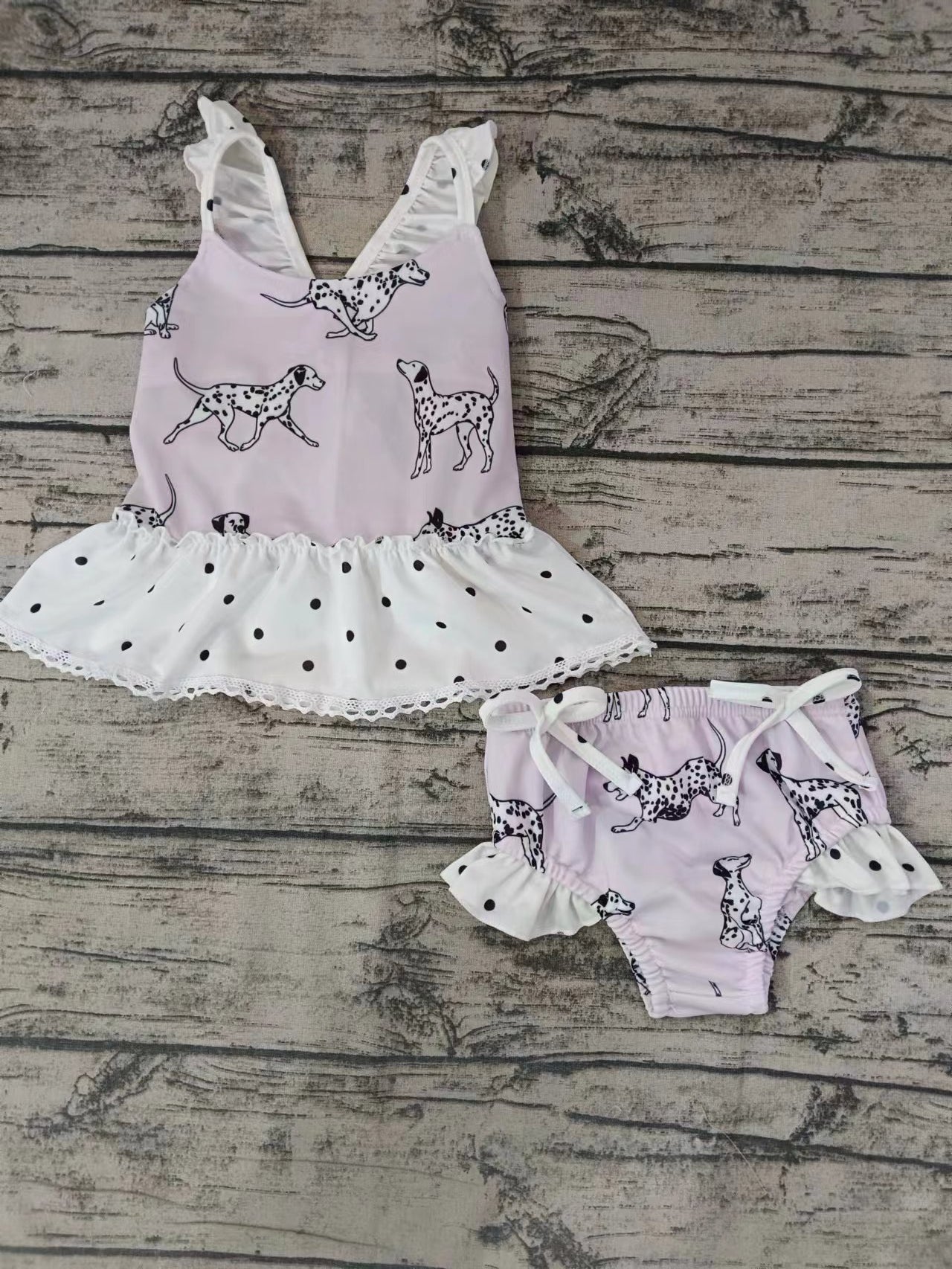 Baby Girls Dogs Ruffle Top Bummie Bows Swimsuits preorder (moq 5)