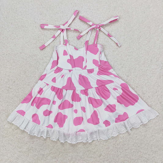 Baby Infant Girls Pink Cow Print Straps Bummie Rompers