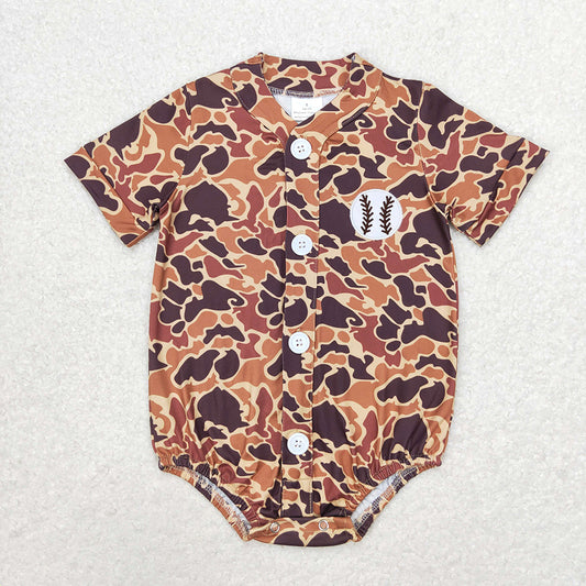 Baby Infant Boys Camo Baseball Buttons Short Sleeve Rompers