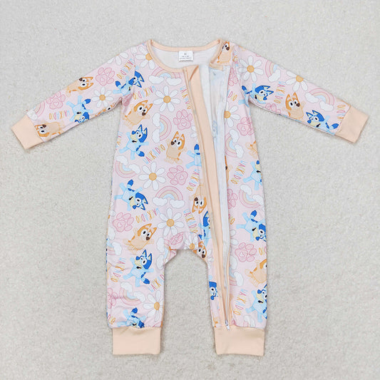 Baby Infant Girls Cartoon Dog Rainbow Zip Rompers