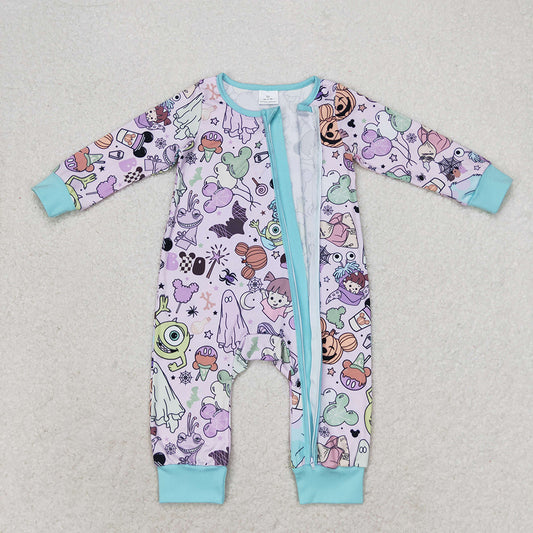 Baby Infant Girls Cartoon Monster Long Sleeve Zip Rompers