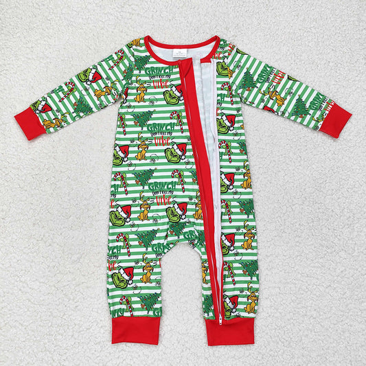 Baby Infant Boys Christmas Green Face Frog Zip Rompers