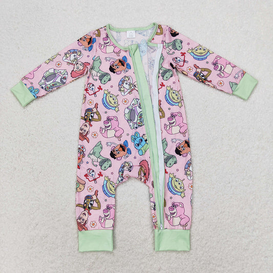 Baby Infant Girls Cartoon Toy Animals Long Sleeve Bamboo Zip Rompers