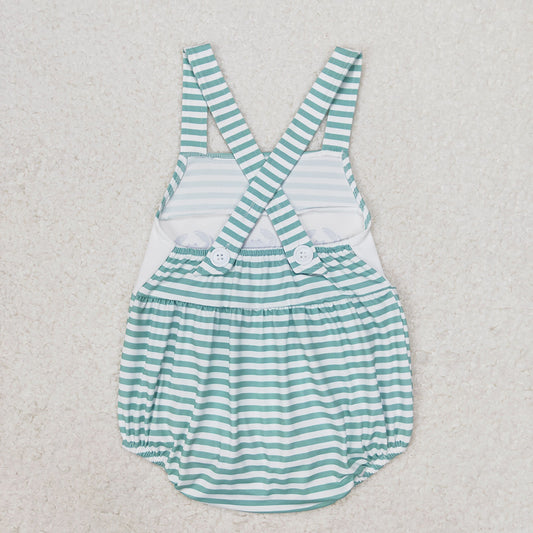 Baby Infant Boys Green Stripes Crabs Straps Rompers