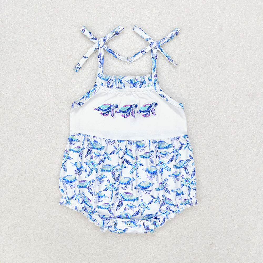 Baby Girls Blue Turtles Summer Straps Rompers