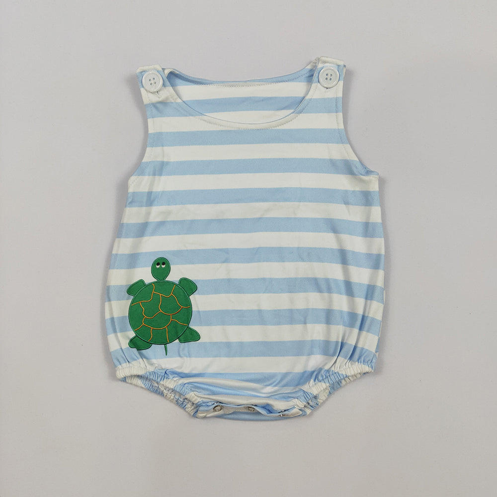 Preorder(moq 5)Baby Infant Boys Stripes Turtle Sleeveless Rompers