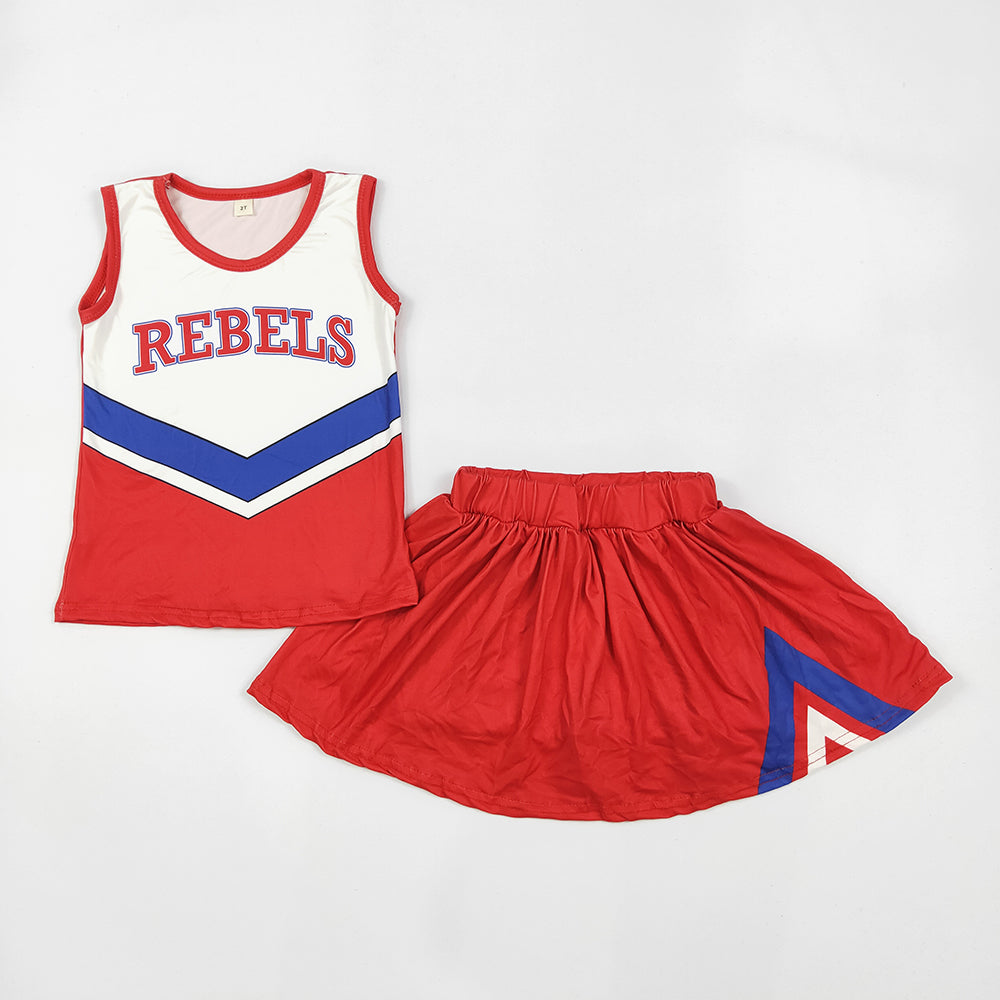 Preorder(moq 5)Baby Girls Rebels Cheer Team Tee Shirt Skirts Clothes Sets