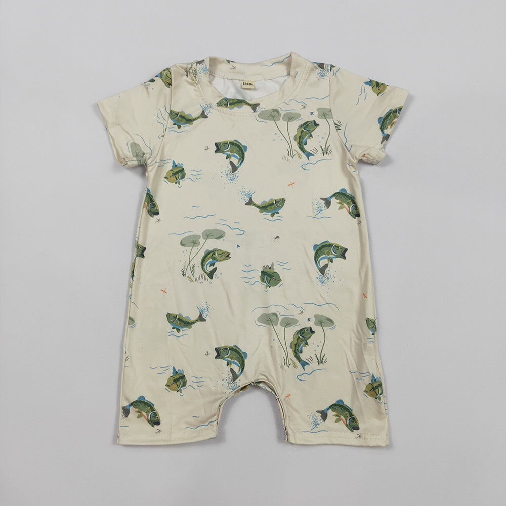 Preorder(moq 5)Baby Infant Boys Fishing Short Sleeve Rompers