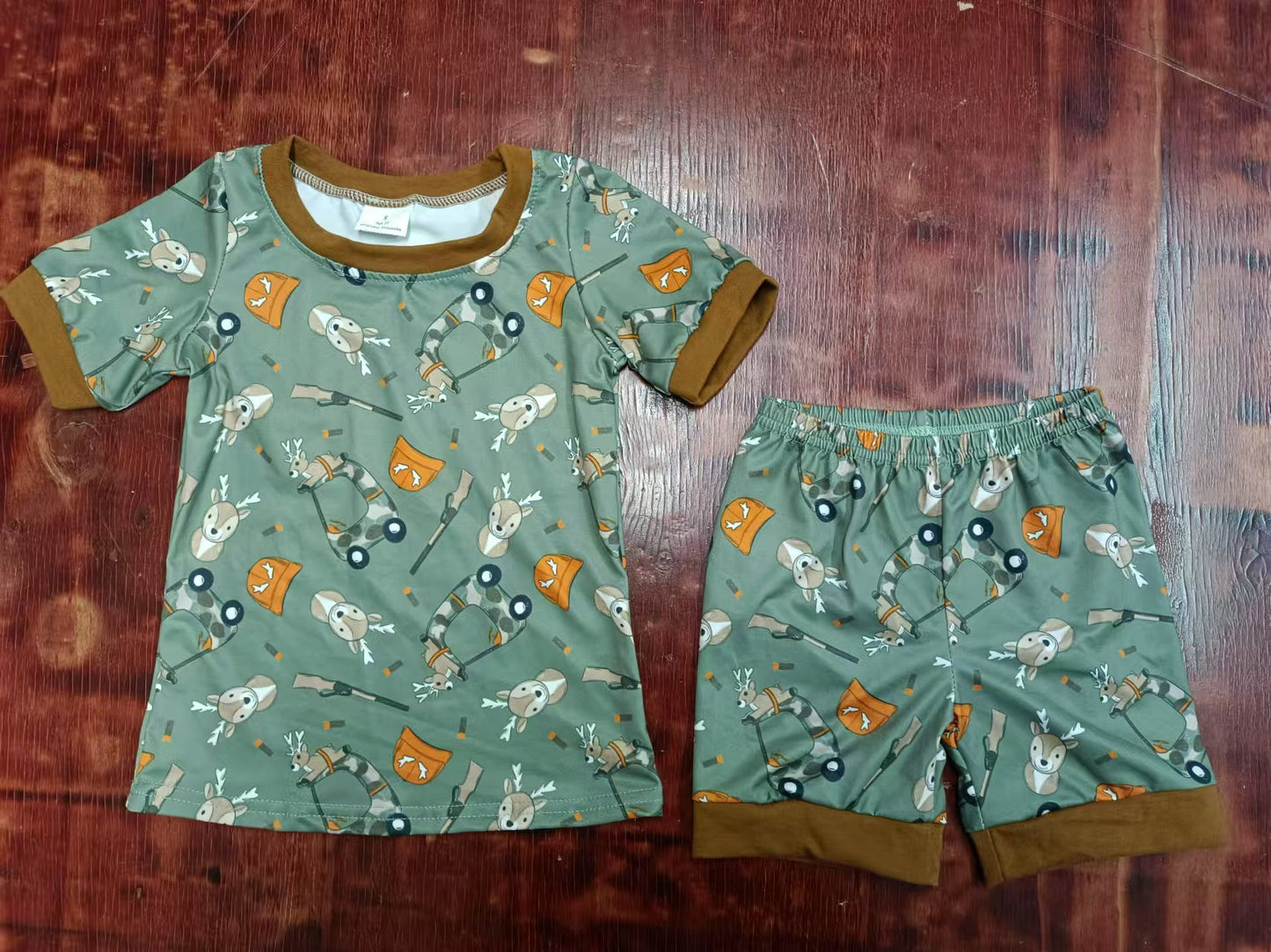 Preorder (moq 5)Baby Boys Deer Hunting Camo Tops Shorts Pajamas Clothes Sets